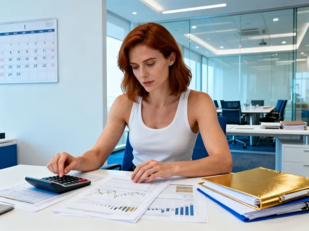 Bizneswoman analizująca dokumenty finansowe w nowoczesnym biurze, co podkreśla profesjonalny charakter estońskiego CIT.