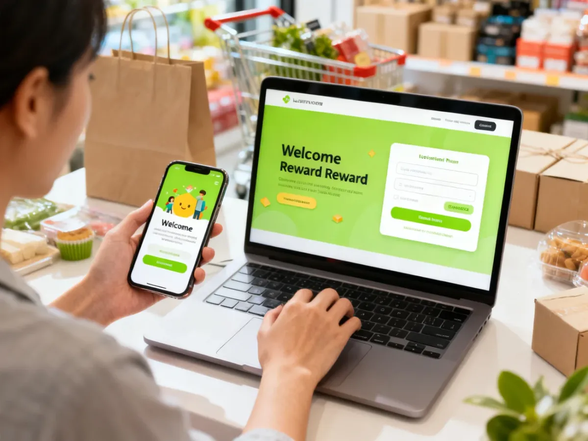 Klient szybko rejestrujący się do programu lojalnościowego na laptopie