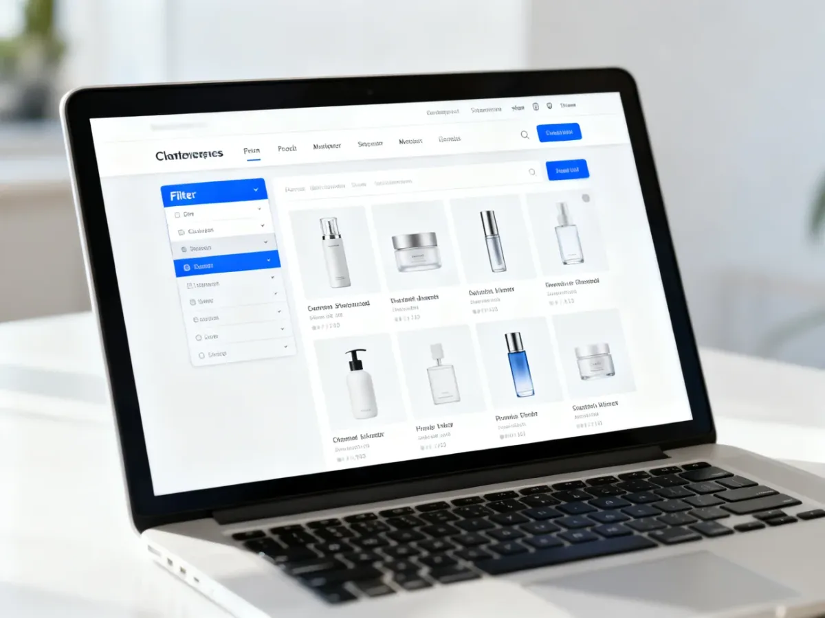 Widok sklepu internetowego z uporządkowaną kategorią produktów i filtrami