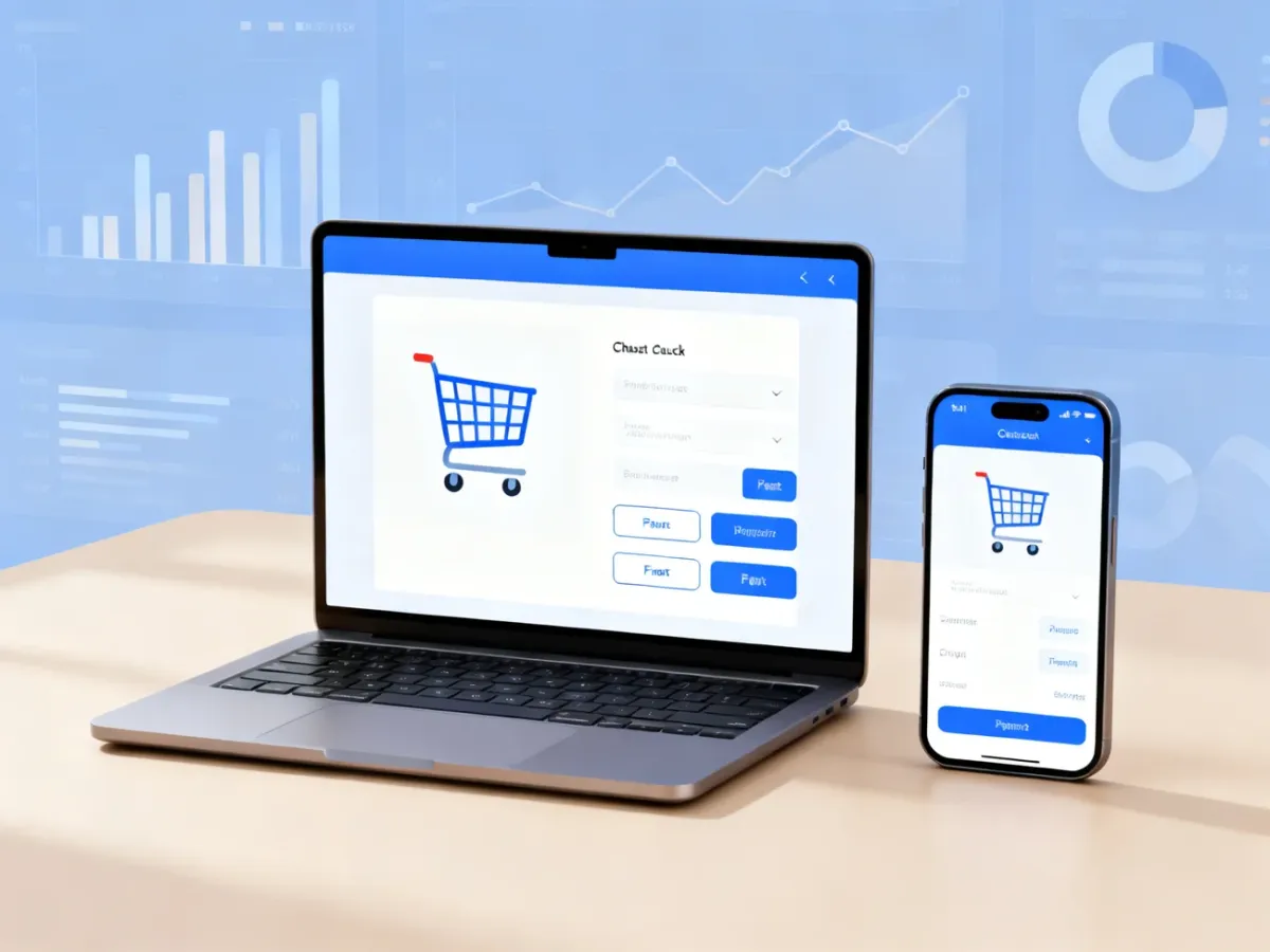 Laptop and smartphone displaying a streamlined online checkout process