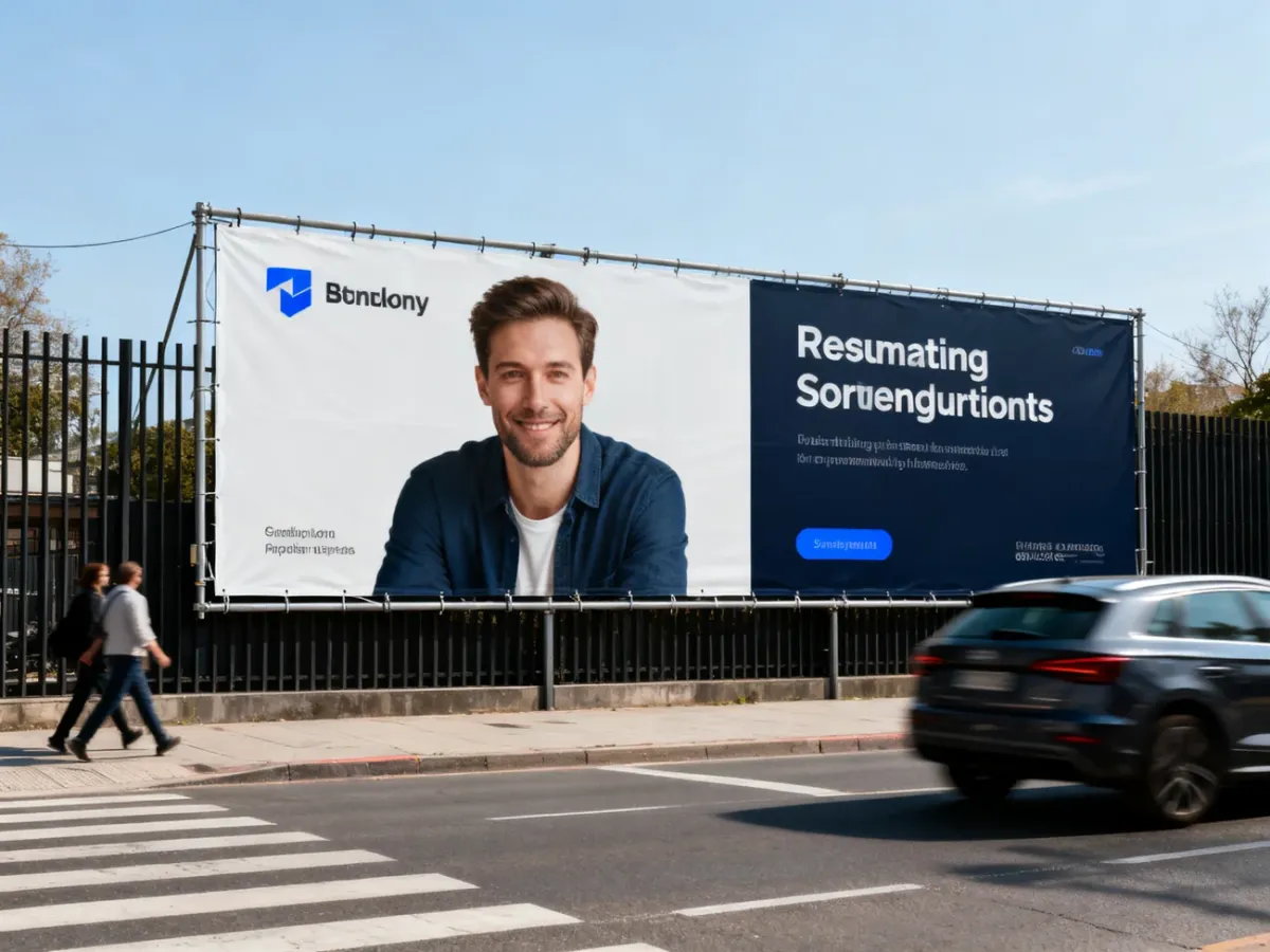 Baner reklamowy zamontowany w widocznym i bezpiecznym miejscu przy ulicy